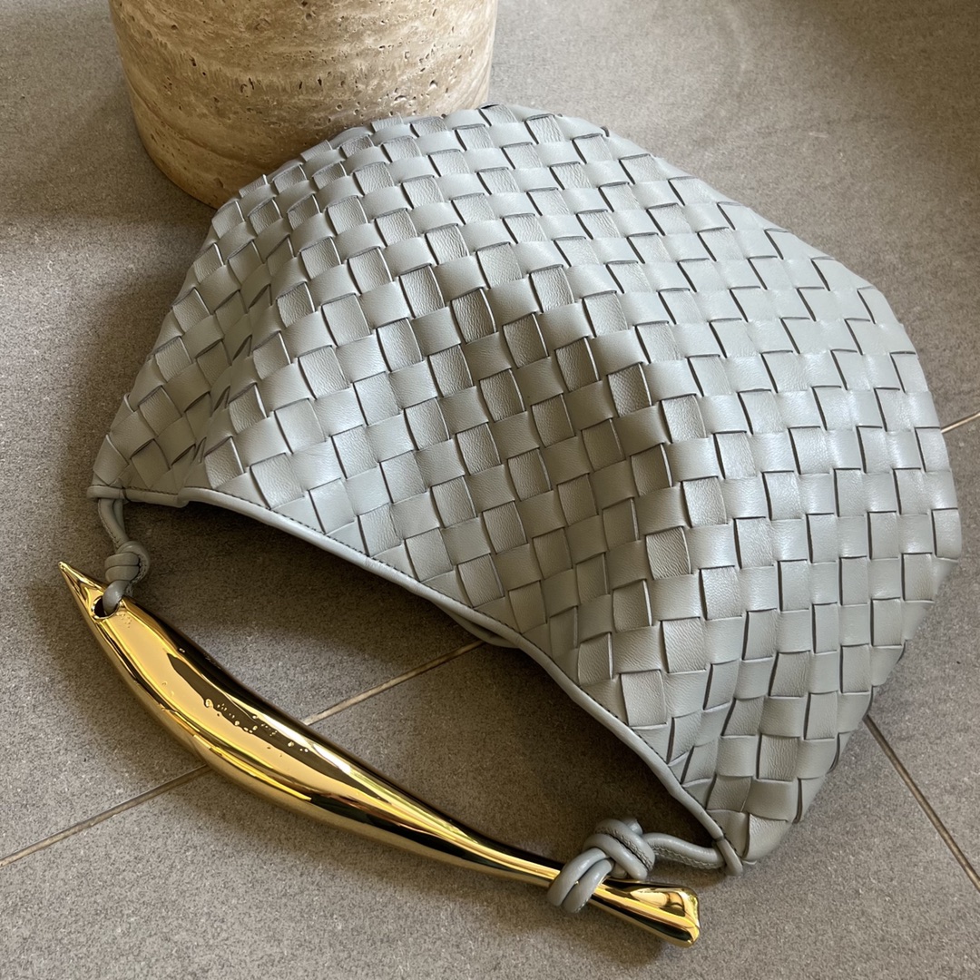 Small Sardine Intrecciato Leather Top Handle Bag Grey